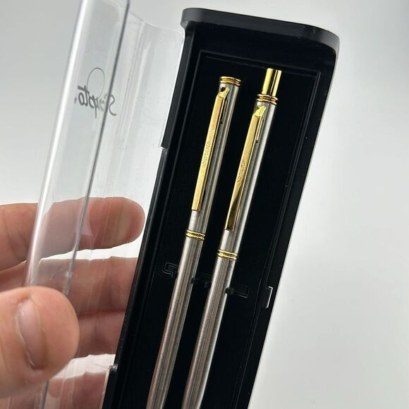 Scripto B-324 Pen and Pencil Gift Set - Chrome with Gold Trim - Picture 2 of 2